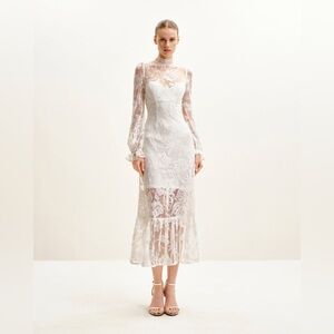 NWT JW PEI Elegant Lace Midi Dress - White | Size 8